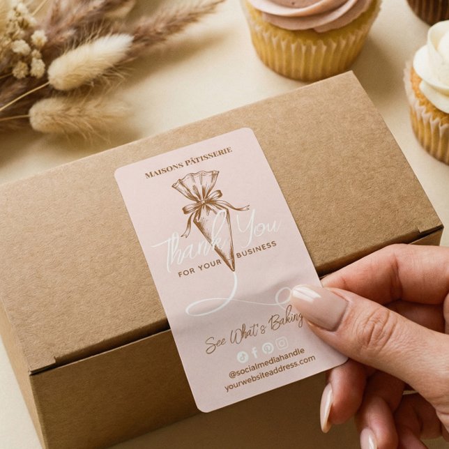 Étiquette Boîte de commande de pâtisserie Sac de Piping Chic (Chic Thank You Pastry Piping Bag Bakery Order Box Label)