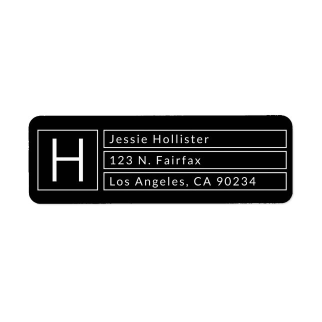 Étiquette Boîte moderne Monogramme noir et blanc Adresse de  (Devant)