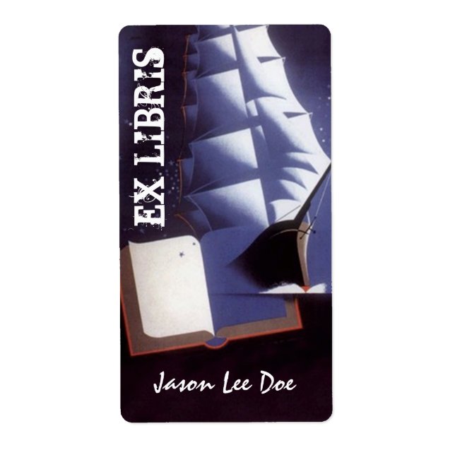 Étiquette Boîtes Ex Libris Vintage Pirate Voilier (Devant)
