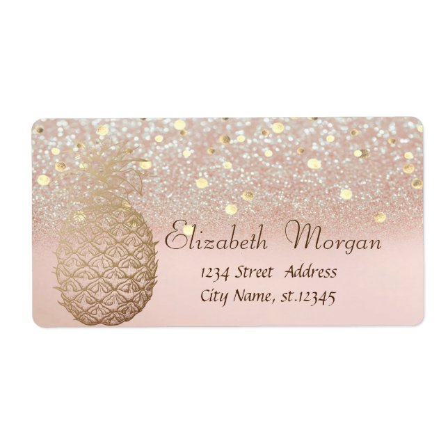 Étiquette Bokeh Pailleté Confettis de Ananas Moder (Devant)