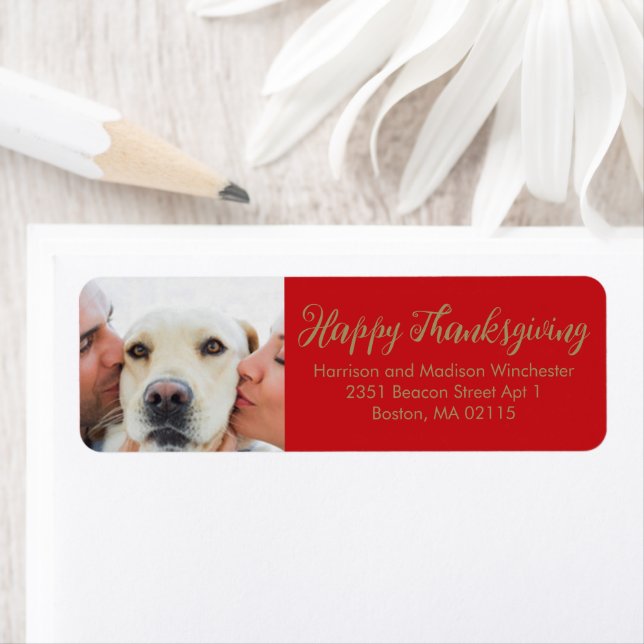 Étiquette Bon thanksgiving famille photo script moderne roug (En situation)