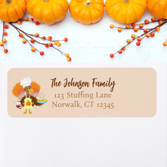 Étiquette Bon thanksgiving Turquie servir à la tarte et à la (Tom Turkey Delivers Deliciousness! Thanksgiving labels for inviting autumn notes and more.)