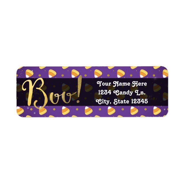 Étiquette Bonbons violets en forme de maïs et points dorés H (Devant)