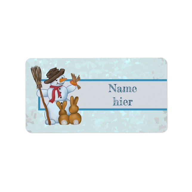 Étiquette Bonhomme de neige avec animaux (Devant)