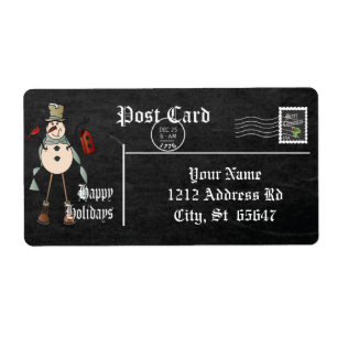 Étiquette Bonhomme de neige de style de tableau - bleu