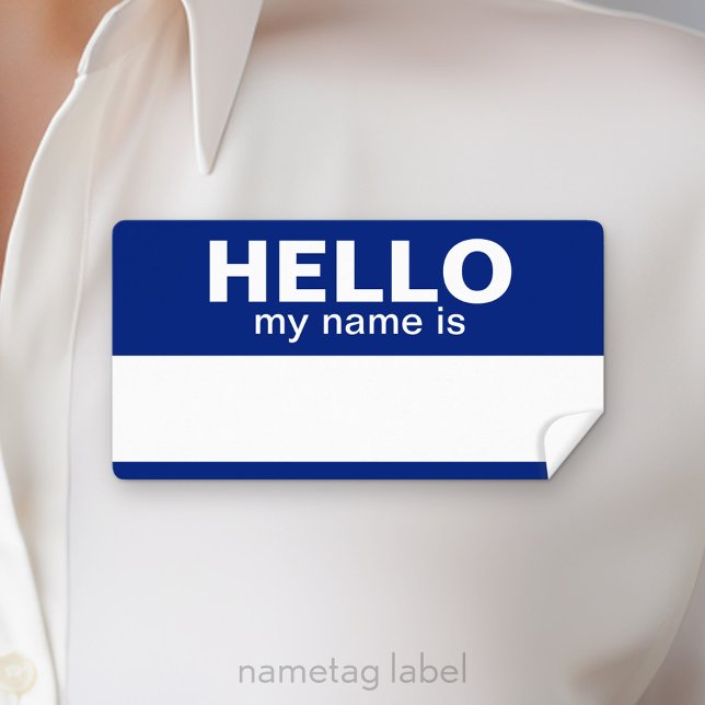 Étiquette Bonjour mon nom est - Bleu - zone pour le nom de l (Hello Nametag Labels)