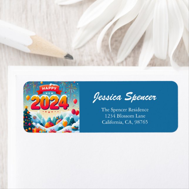 Étiquette Bonne année Noël Arbre Cadeaux Retour Adresse (En situation)