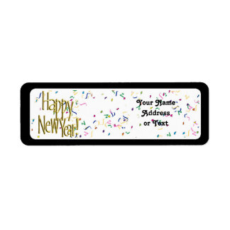 Étiquette Bonne Année - Texte doré sur confettis blancs