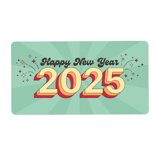 Étiquette Bonne nouvelle année 2025 étoiles texte de dessin  (Devant)