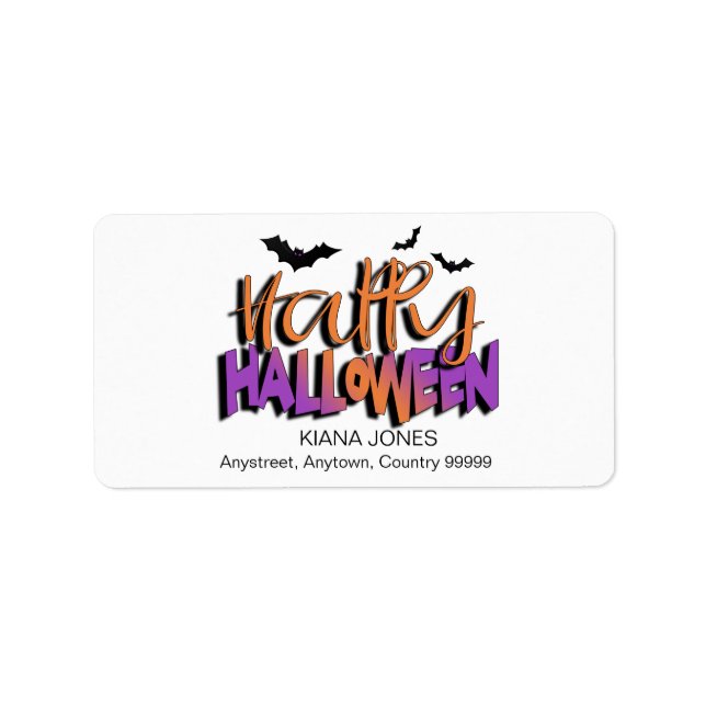 Étiquette Bonne typographie d'Halloween avec Bats Orange ID6 (Devant)