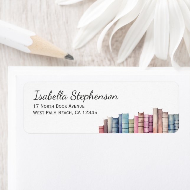 Étiquette Book Lover Watercolor Books Adresse de retour (En situation)
