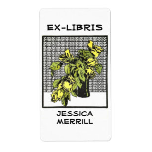 Étiquette Bookplate jaune Rose Ex-Libris