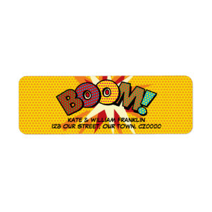 Étiquette BOOM Fun Retro Comic Book Pop Art Adresse