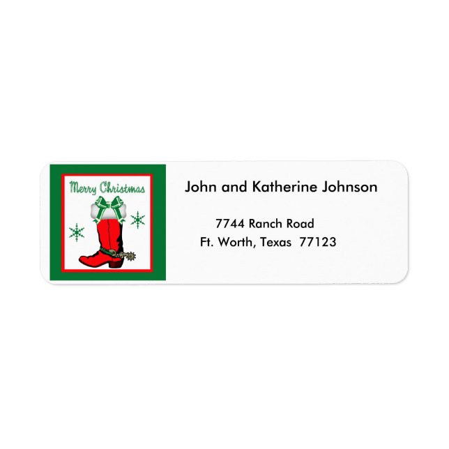 Étiquette Boot Boot de Noël de Noël de l'Ouest Joyeux Noël (Devant)