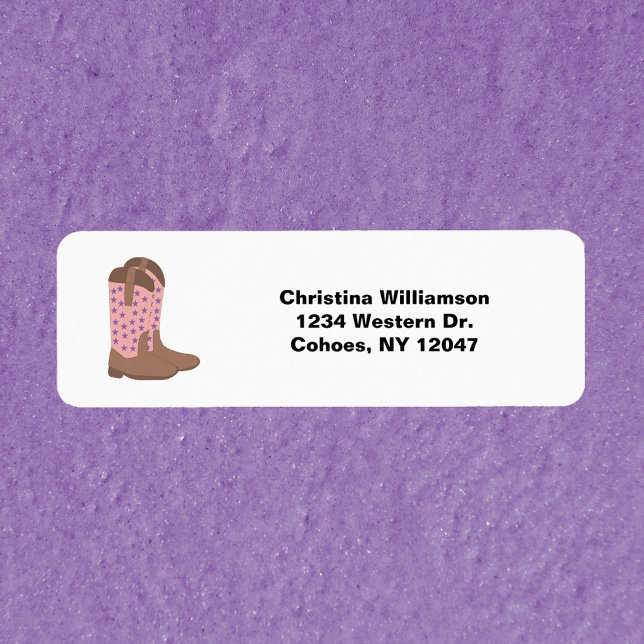 Étiquette Boots Cowboy Stars Rose Personnaliser Adresse de r (Return Address Labels with cowboy boots and text you can personalize!)