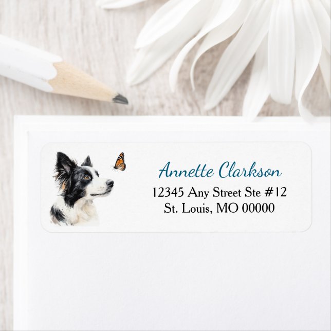 Étiquette Border Collie Papillon Merveille (En situation)