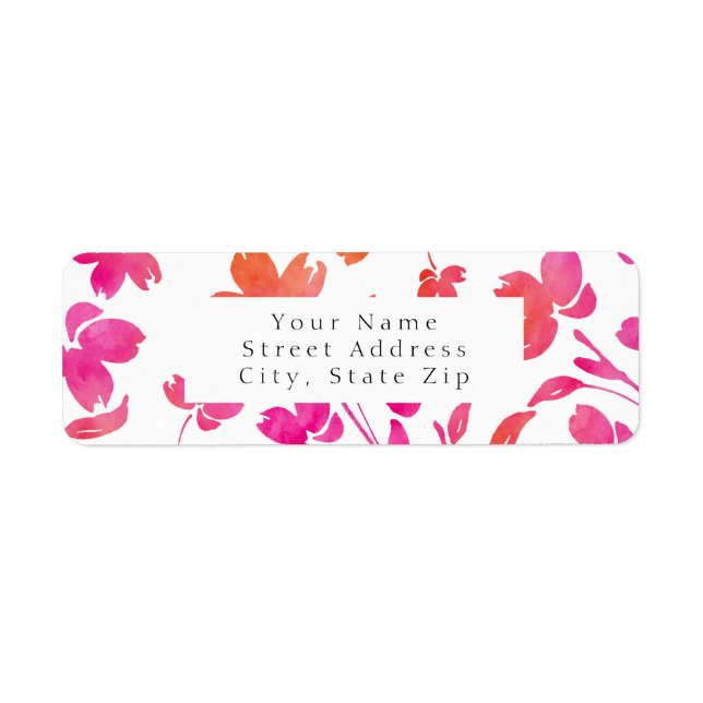 Étiquette Bords de fleurs d'aquarelle rose et orange chauds (Devant)