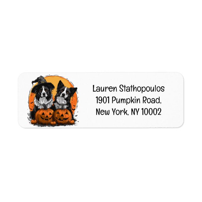 Étiquette Bordure Collie Chiens Halloween Jack O Lanterns (Devant)