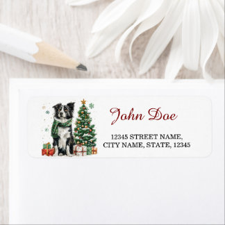 Étiquette Bordure Collie Noël Adresse de retour