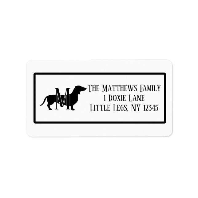 Étiquette Bordure de silhouette de teckel noir et blanc (Devant)