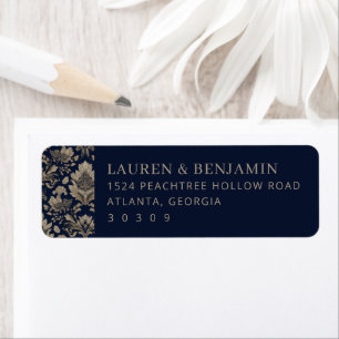 Étiquette Bordure Florale Navy Élégante