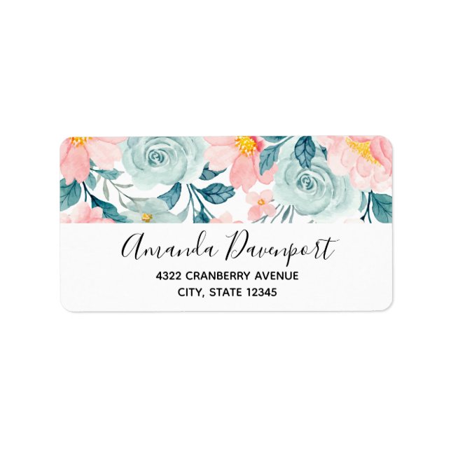 Étiquette Bordure florale rose et verte (Devant)