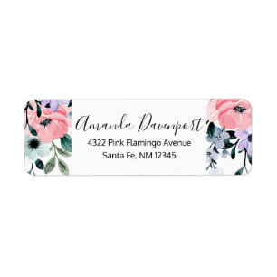 Étiquette Bordure florale rose violet et vert