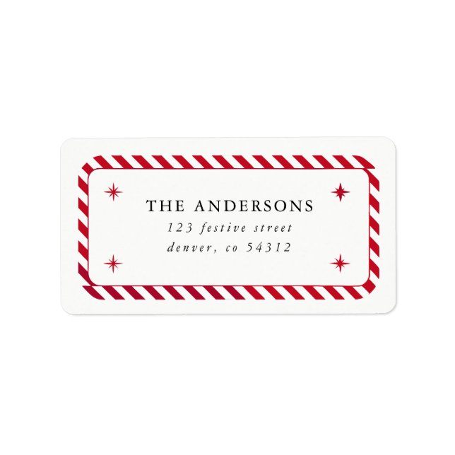 Étiquette Bordure rouge et étoiles Adresse de Noël (Devant)