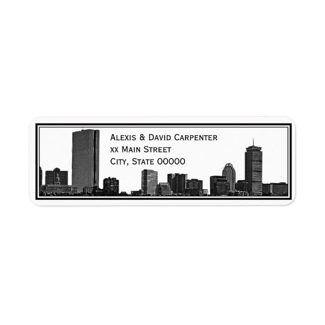 Étiquette Boston Skyline Etched H Adresse de retour encadrée (Devant)