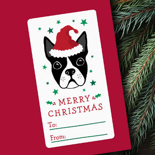 Étiquette Boston terrier Santa hat Joyeux cadeau de Noël