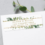 Étiquette Botanical Gold Greenery Adresse de retour<br><div class="desc">Les étiquettes d'adresse de retour comportent des branches d'eucalyptus peintes à l'aquarelle avec des rayures dorées. Pour une personnalisation plus avancée de cette conception,  cliquez sur le lien "Customiser plus loin". Des articles correspondants sont également disponibles.</div>