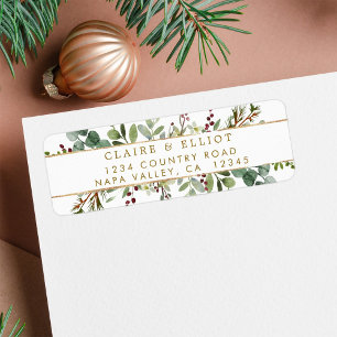Étiquette Botanical Greenery Christmas Gold Return Adresse