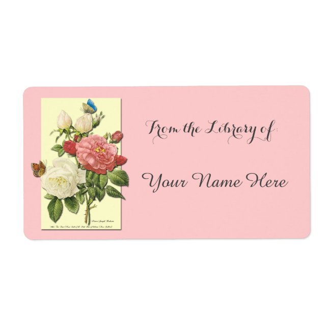 Étiquette Botanique Blanc Rouge Roses Bibliothèque de plaque (Devant)