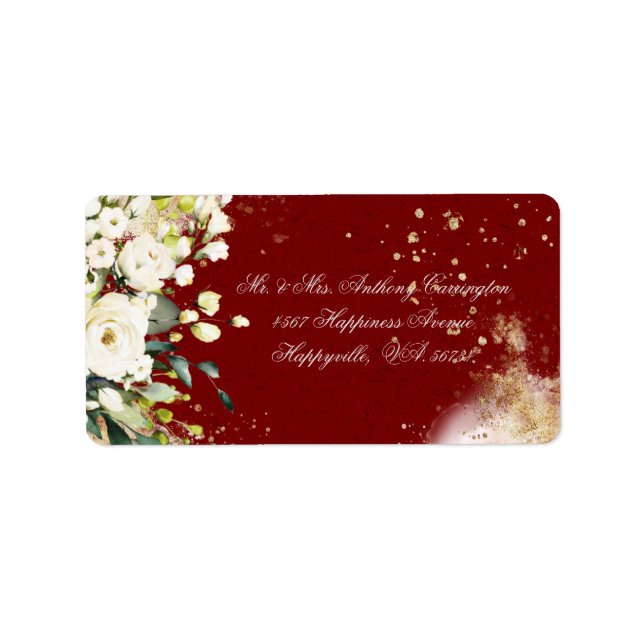 Étiquette Botanique Floral Rustique Mariage rouge retour (Devant)