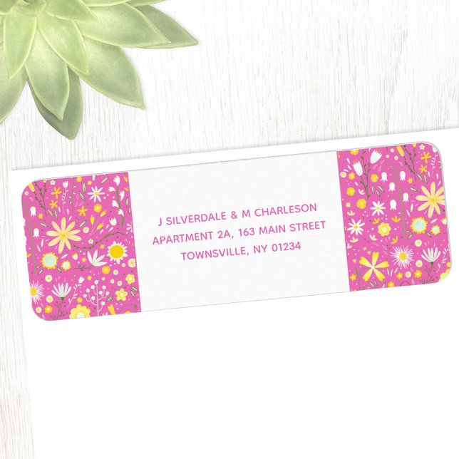 Étiquette Botanique rose Fleur sauvage Floral Adresse de ret (Floral pink wildflower return address label sticker with custom text)