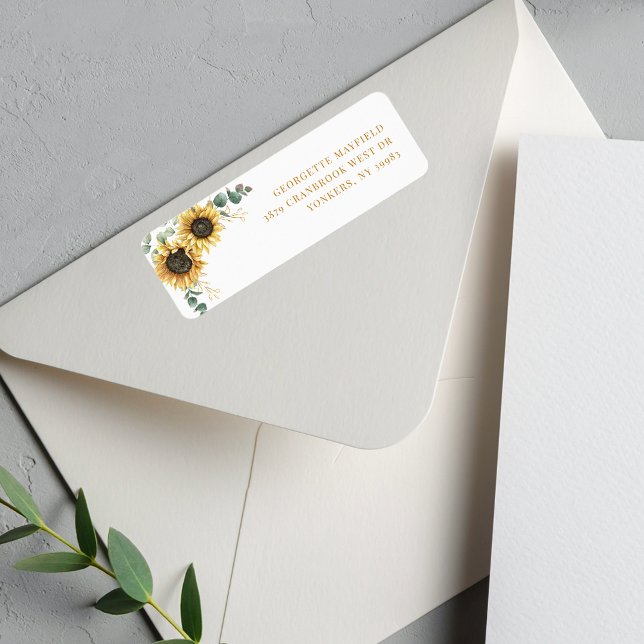 Étiquette Botanique Tournesol Eucalyptus Adresse de retour (Sunflower Eucalyptus Floral Chic Return Address Label)