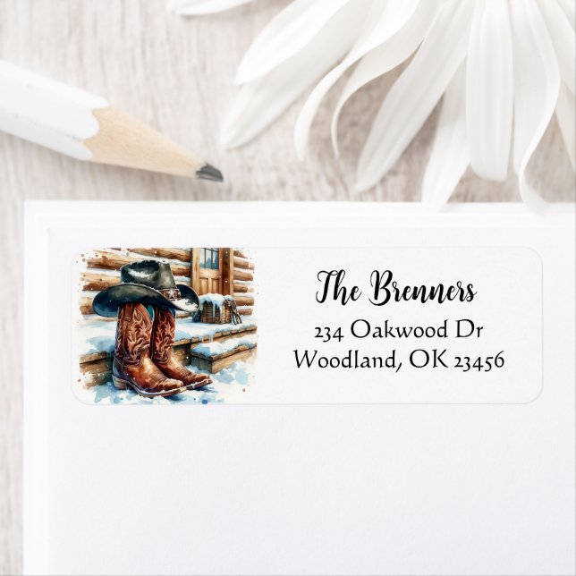 Étiquette Bottes de cowboy sur le porche avant lors d'une jo (En situation)