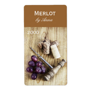 Étiquette bouchons, tire-bouchon et bouteille de vin de rais