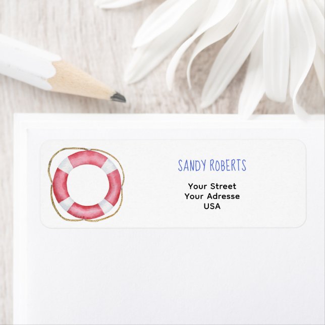 Étiquette Bouée de sauvetage aquarelle - Adresse de retour (En situation)