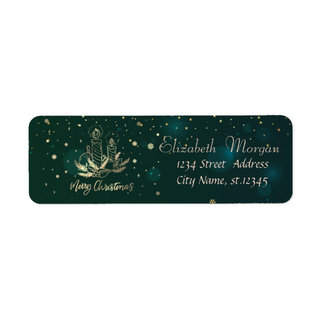 Étiquette Bougie d'or, Boules, Branches d'arbre de pin Vert (Devant)