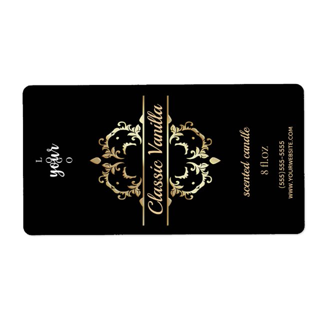Étiquette Bougie parfumée verticale à cadre doré de luxe (Devant)