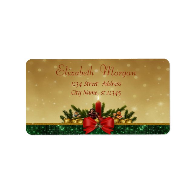 Étiquette Bougie, Pine Tree, Red Bow Holiday (Devant)