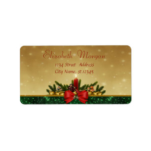 Étiquette Bougie, Sapin, Ruban Rouge de Fêtes