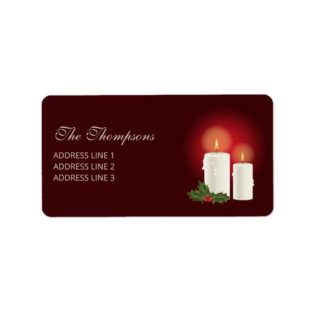 Étiquette Bougies de Noël blanches sur fond rouge avec texte (Devant)