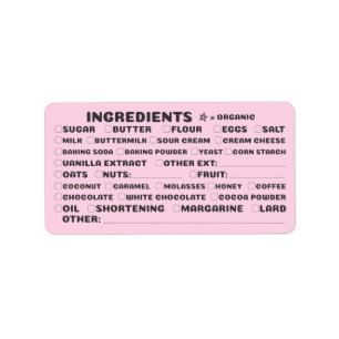 Étiquette Boulangerie partie ingrédients biologiques liste d