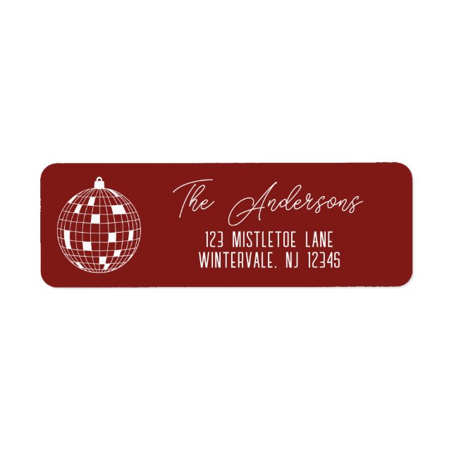 Étiquette Boule de disco de Noël rouge et blanc Adresse de r (Devant)