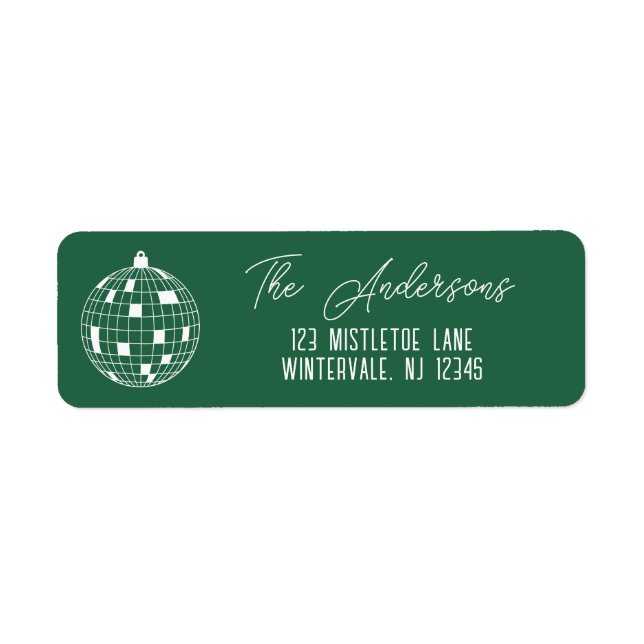 Étiquette Boule de disco de Noël Vert & Blanc Adresse de Ret (Devant)