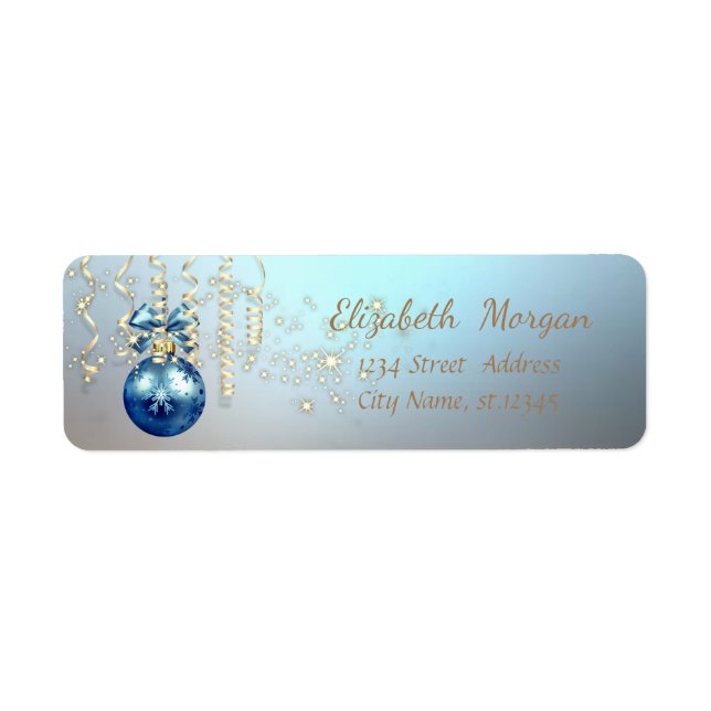 Étiquette Boule de Noël élégante, scintillement, bleu (Devant)