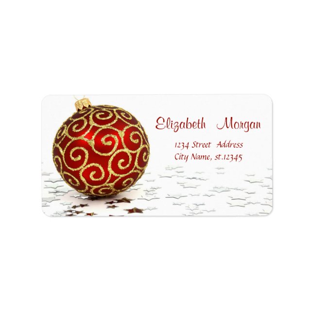 Étiquette Boule de Noël Rouge Élégante, Étoiles (Devant)