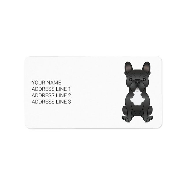 Étiquette Bouledogue français noir et blanc dessin animé chi (Devant)